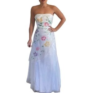 Jovani Strapless Gown White with Flowers